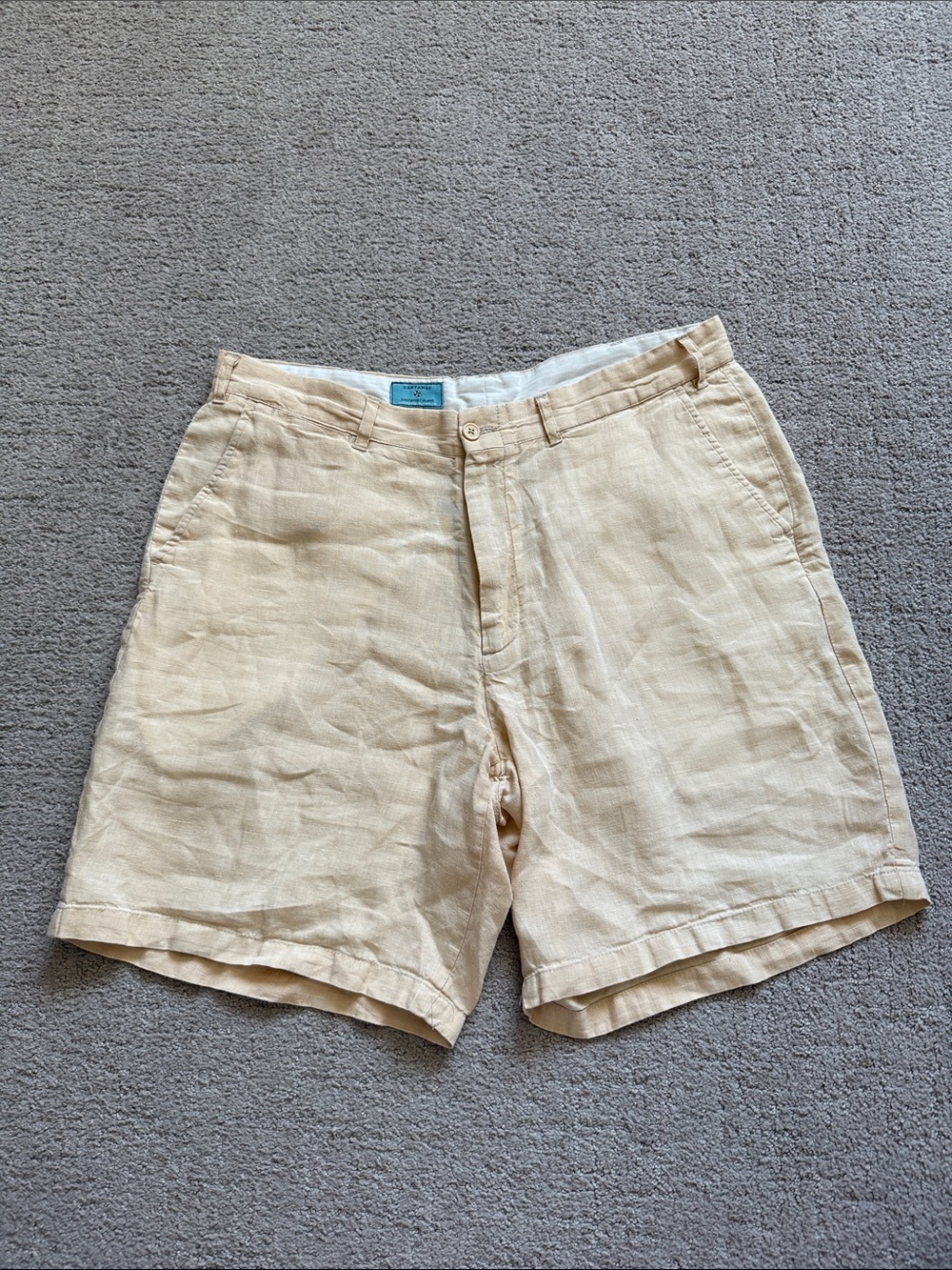 Castaway Men's Beige Flat Front Linen Shorts - 36